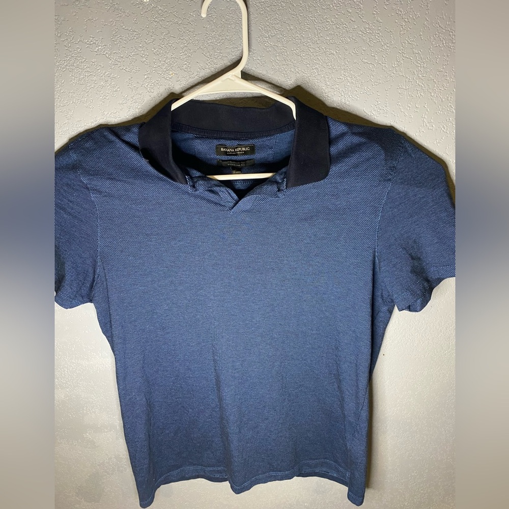 Banana Republic Polo Shirt Mens Large Blue Luxury Touch Standard Fit